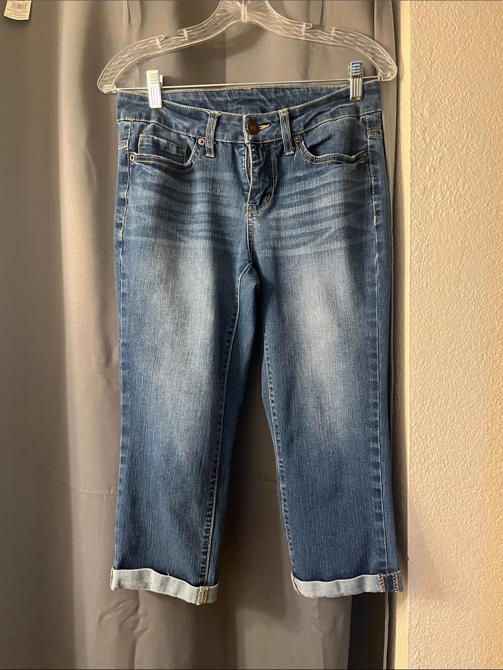 Time and Tru Mid-Blue Cropped Roll-Cuff Jeans